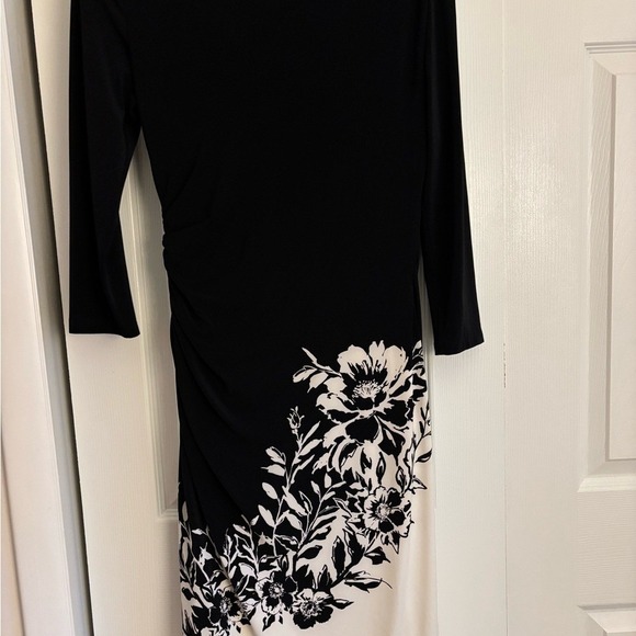 Lauren Ralph Lauren Black and White Floral Long Sleeve Dress Size 8 - Picture 8 of 9